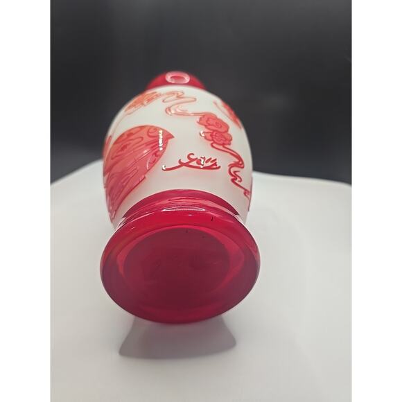 Cameo Glass Vase 12" Red Chinese Art boys bats hand cut design signed Galle - Picture 4 of 4
